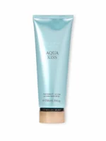 Botella de loción corporal hidratante Aqua Kiss con diseño azul de Victoria's Secret.