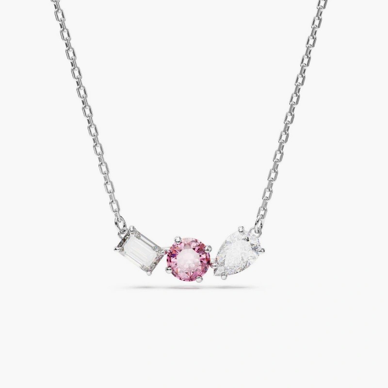 colgante-mesmera-rosa-blanco-plata-swarovski Collar elegante con cristales tallados en tonos rosa y blanco Swarovski Mesmera.