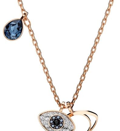 Collar colgante con diseño de ojo protector en cristales azules y blancos Swarovski Symbolica.
