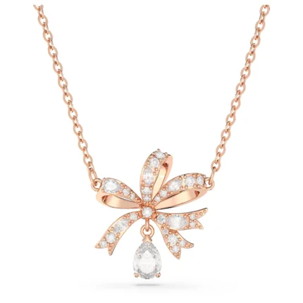 Collar dorado con colgante en forma de lazo brillante de cristales Swarovski Hyperbola Volta Bow.