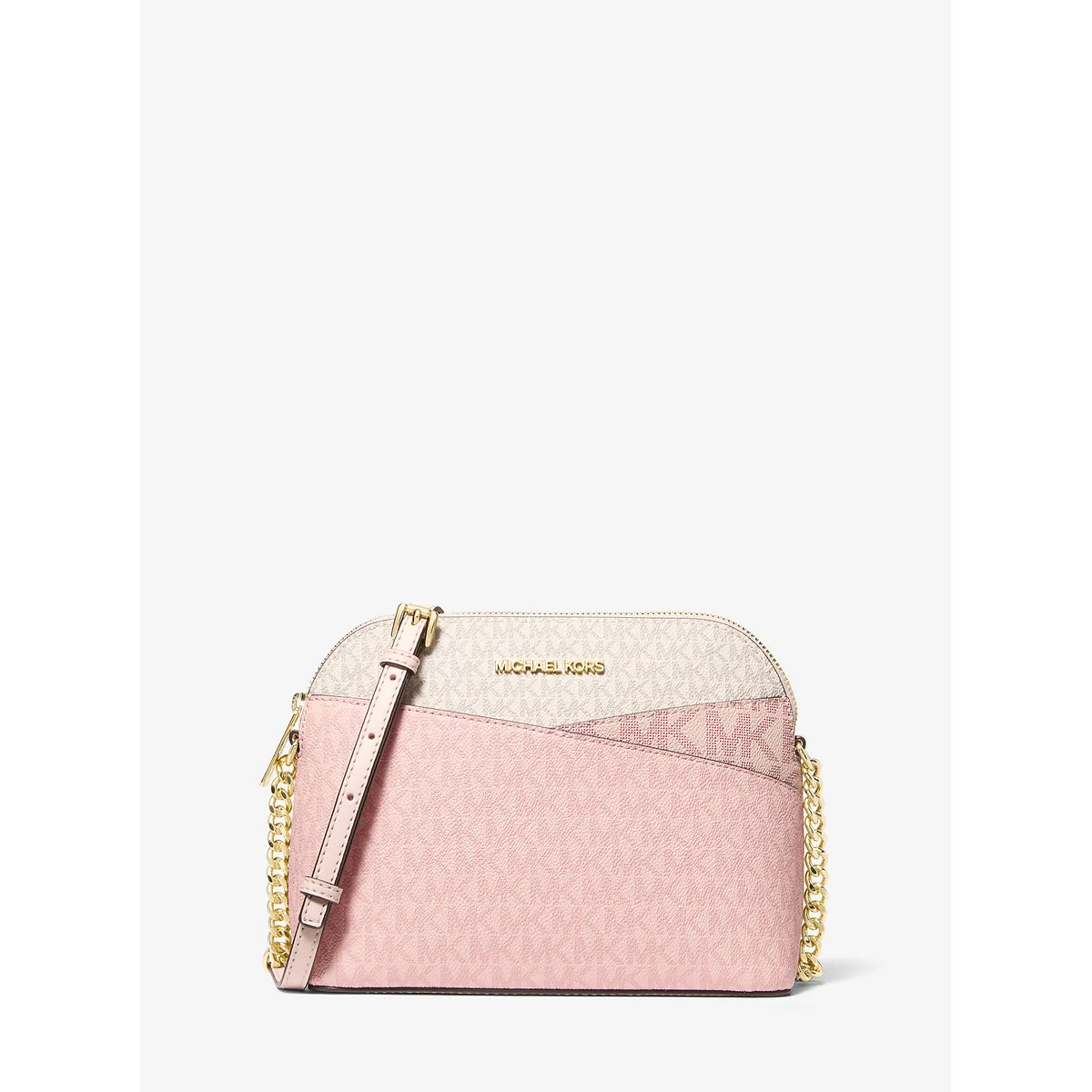 cartera-michael-kors-jet-set-dome-powder-blush Bolso abovedado Michael Kors modelo Jet Set Dome en color rosa Powder Blush.
